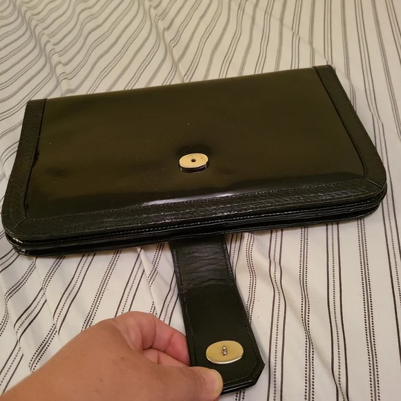 Vintage (70s) Black Patent Leather Clutch/Shoulder Bag - Picture 2 of 7